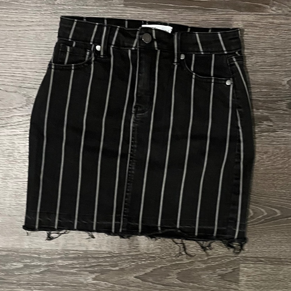 Womens Black jean skirt with white stripes